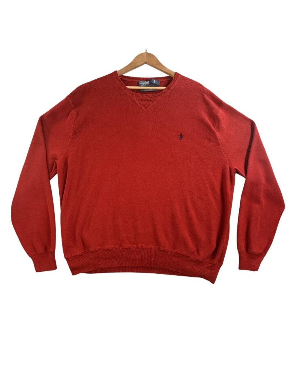 Vintage Polo Ralph Lauren Sweater Mens 2XL Red Cotton V Neck Knit Pullover Pony